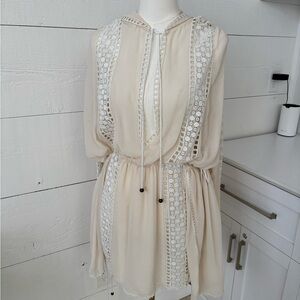 Philosophy di Lorenzo Serafini Lace Trim Hooded Dress Cream Boho Romantic